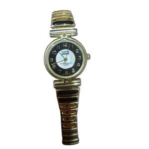 Vintage Kathy Ireland Gold Stretch Watch‎ Quartz Black White Dial – Untested